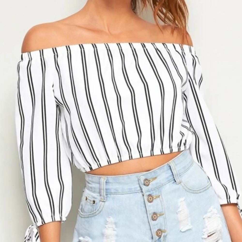 Off shoulder striped crop top